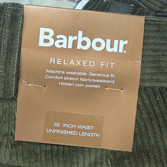 Barbour Relaxed Fit Corduroy Pants Olive Green Cotton Blend Size 32 NWT - Picture 13 of 14